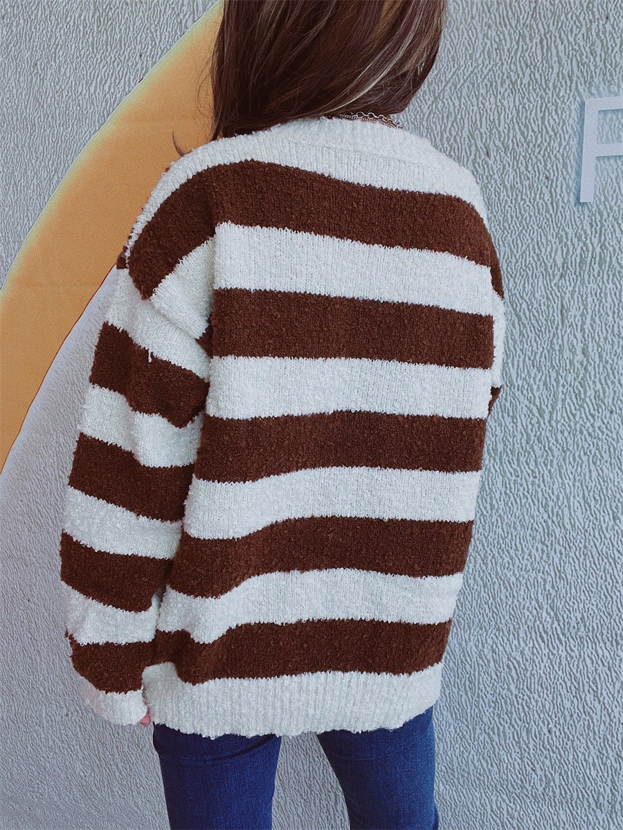 Striped Round Neck Long Sleeve Sweater - S. M. & Co.