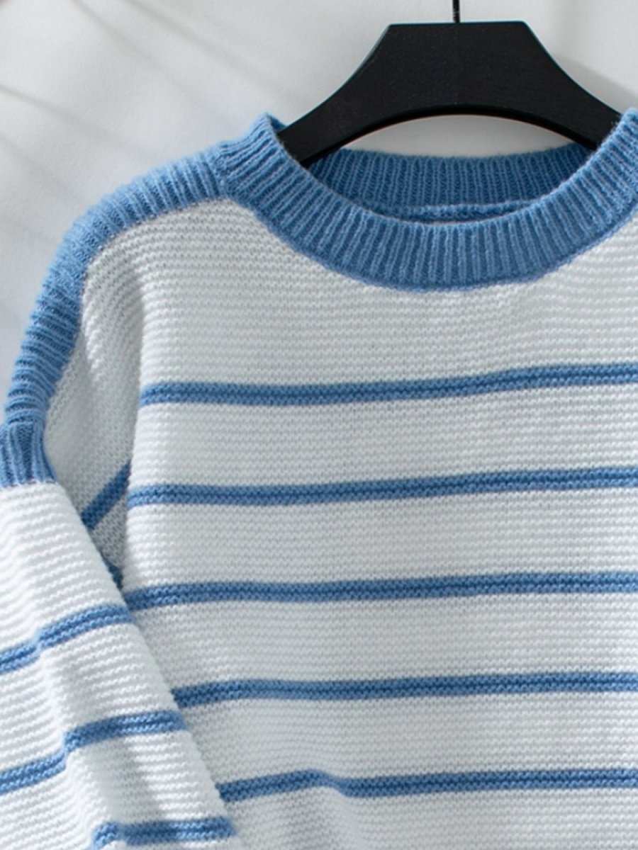 Striped Round Neck Long Sleeve Sweater - S. M. & Co.