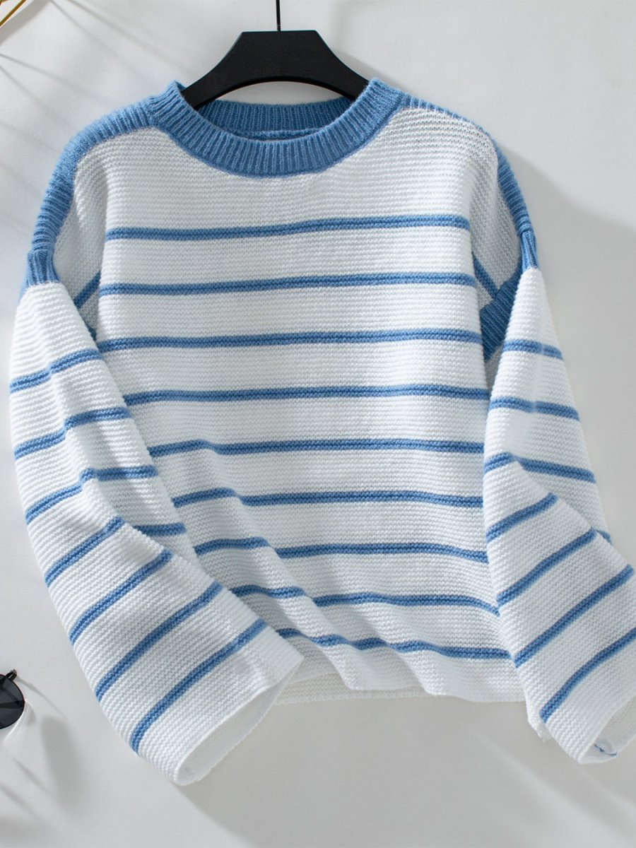 Striped Round Neck Long Sleeve Sweater - S. M. & Co.