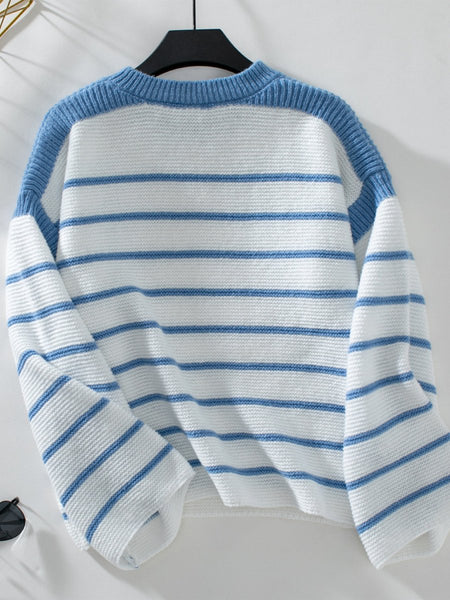 Striped Round Neck Long Sleeve Sweater - S. M. & Co.