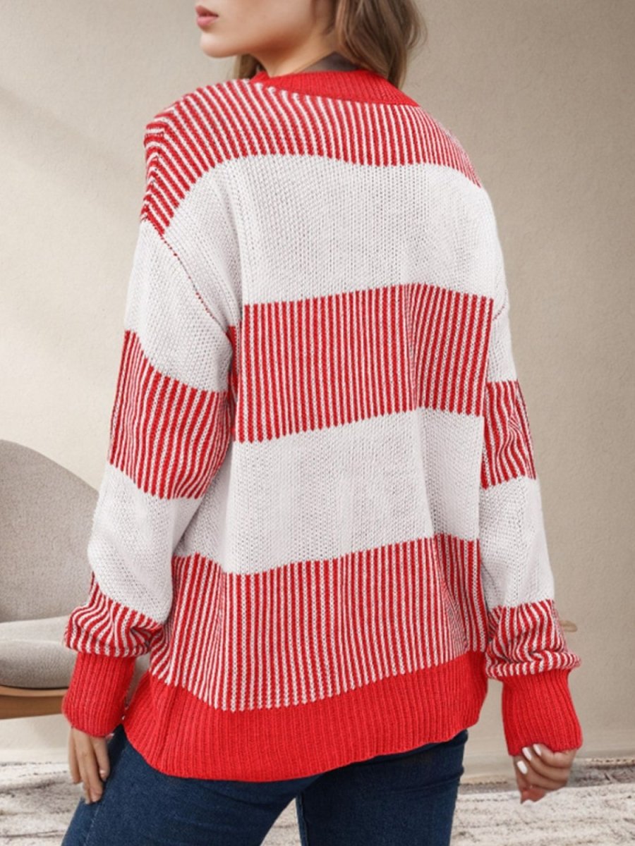 Striped Round Neck Long Sleeve Sweater - S. M. & Co.