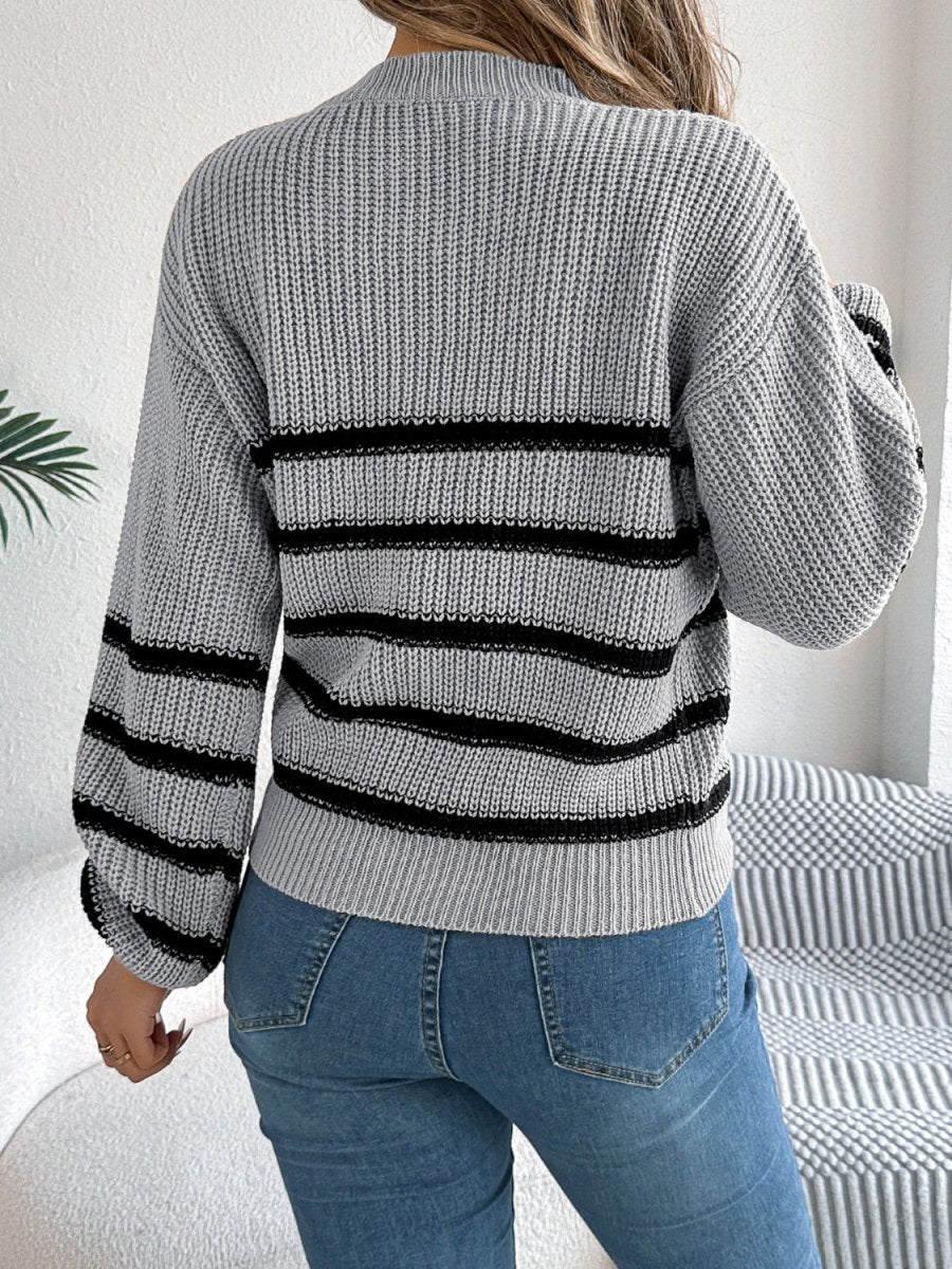 Striped Round Neck Long Sleeve Sweater - S. M. & Co.