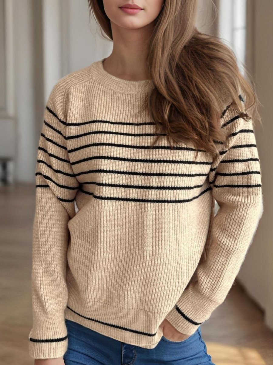 Striped Round Neck Long Sleeve Sweater - S. M. & Co.