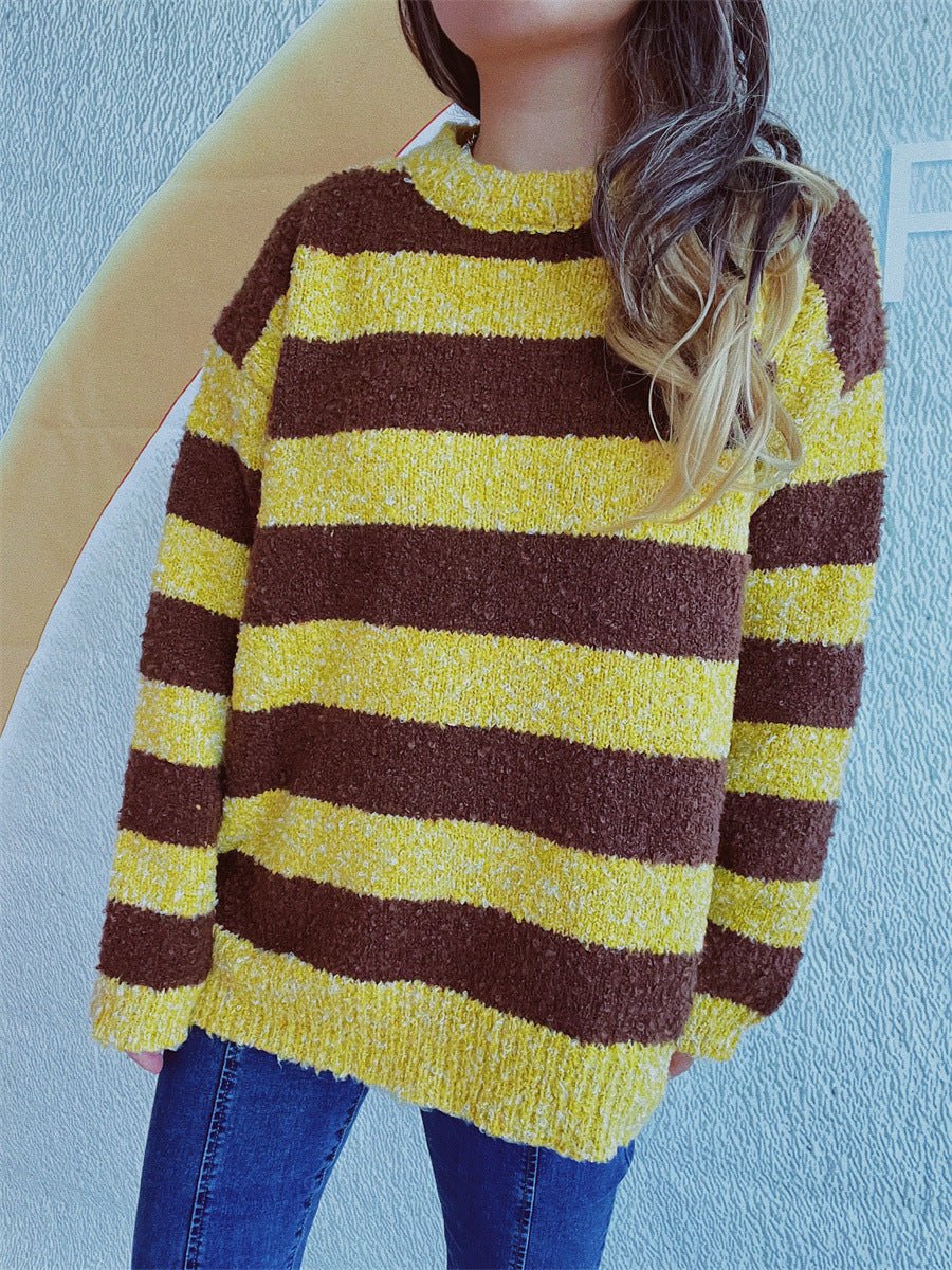 Striped Round Neck Long Sleeve Sweater - S. M. & Co.