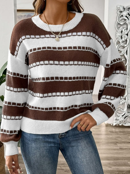 Striped Round Neck Long Sleeve Sweater - S. M. & Co.