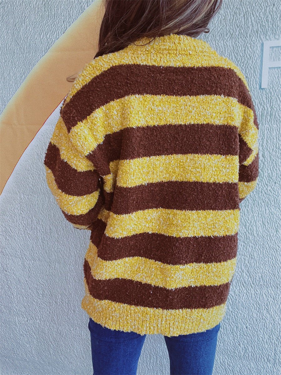 Striped Round Neck Long Sleeve Sweater - S. M. & Co.