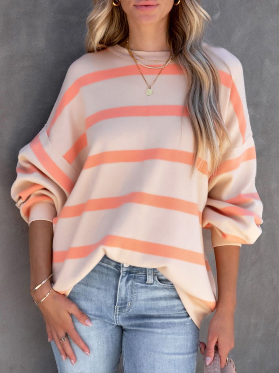 Striped Round Neck Long Sleeve Sweatshirt - S. M. & Co.