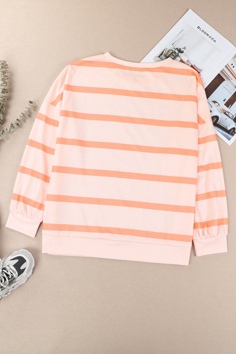 Striped Round Neck Long Sleeve Sweatshirt - S. M. & Co.