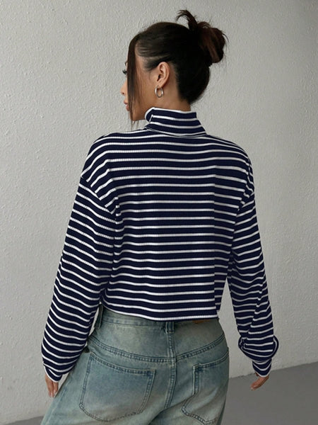 Striped Turtleneck Long Sleeve T-Shirt - S. M. & Co.