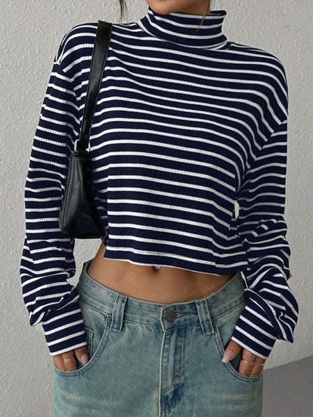 Striped Turtleneck Long Sleeve T-Shirt - S. M. & Co.