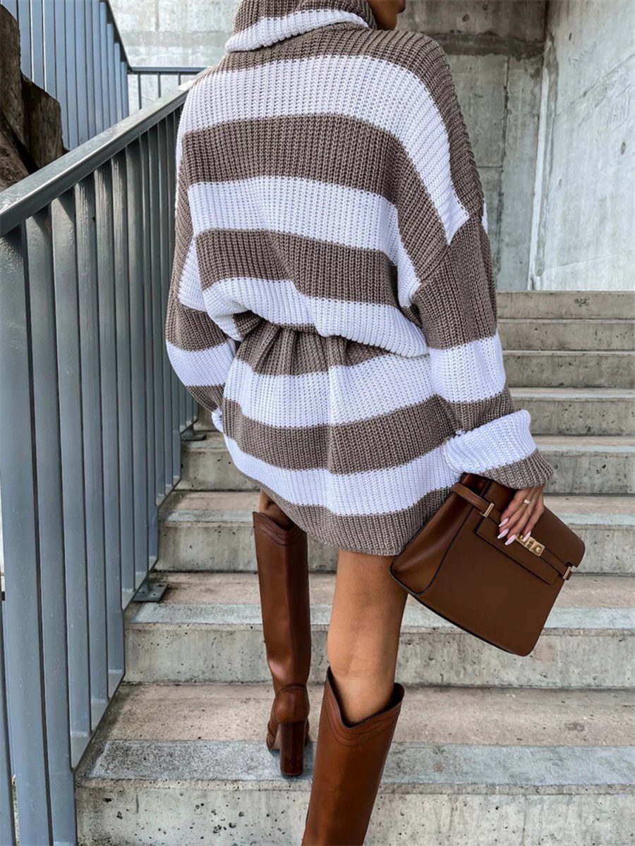 Striped Turtleneck Sweater Dress - S. M. & Co.