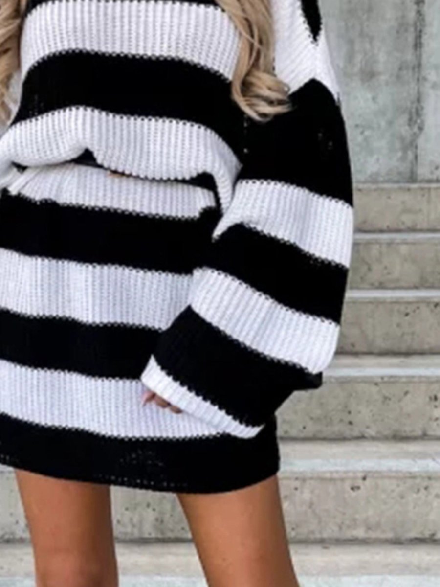 Striped Turtleneck Sweater Dress - S. M. & Co.