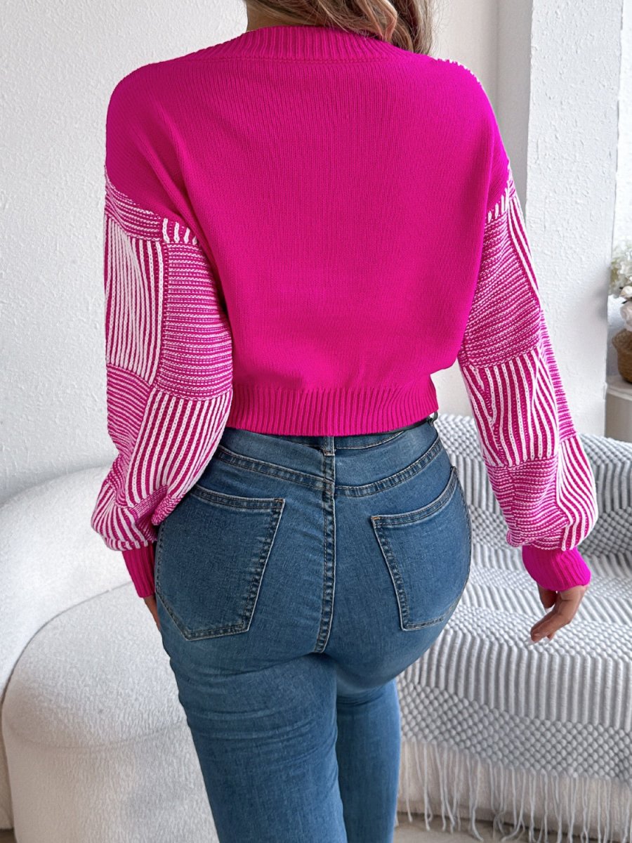 Striped V - Neck Long Sleeve Sweater - S. M. & Co.