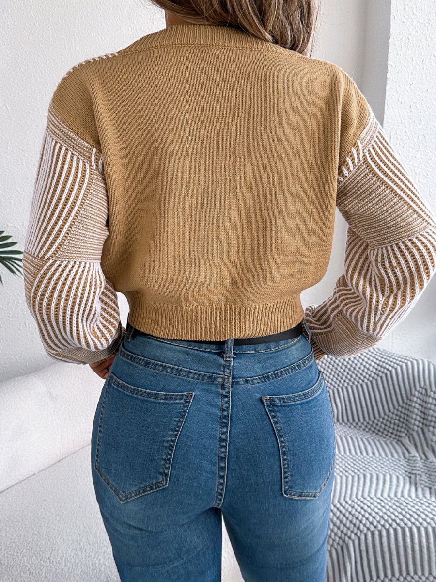 Striped V - Neck Long Sleeve Sweater - S. M. & Co.