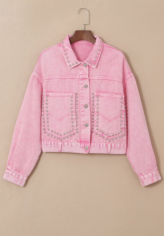 Studded Button Up Denim Jacket - S. M. & Co.