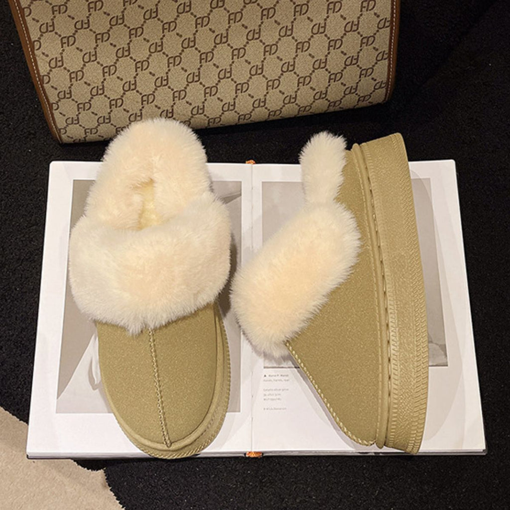 Suede Faux Fur Round Toe Platform Slippers - S. M. & Co.