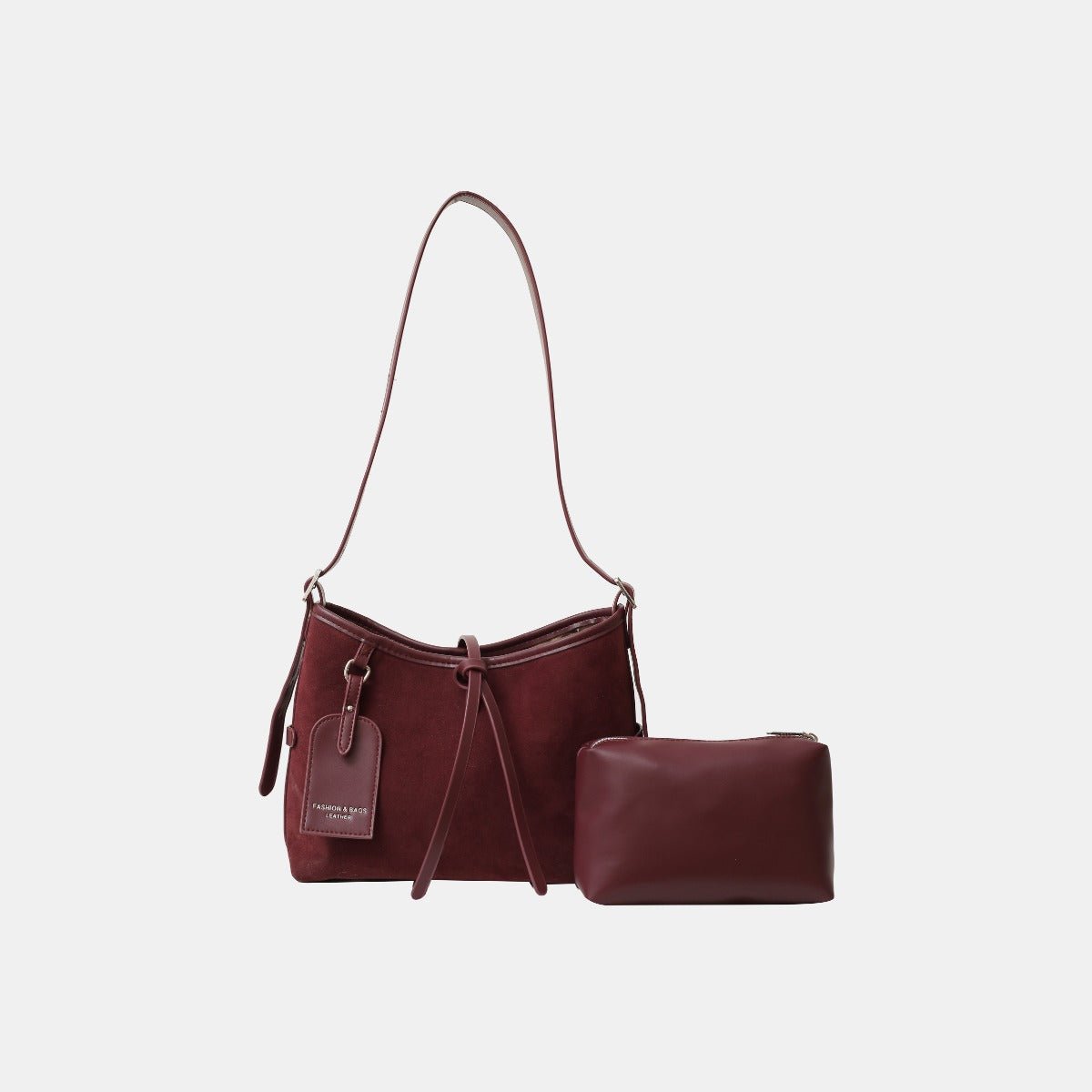 Suede Shoulder Bag and PU Leather Clutch 2 Piece Set - S. M. & Co.