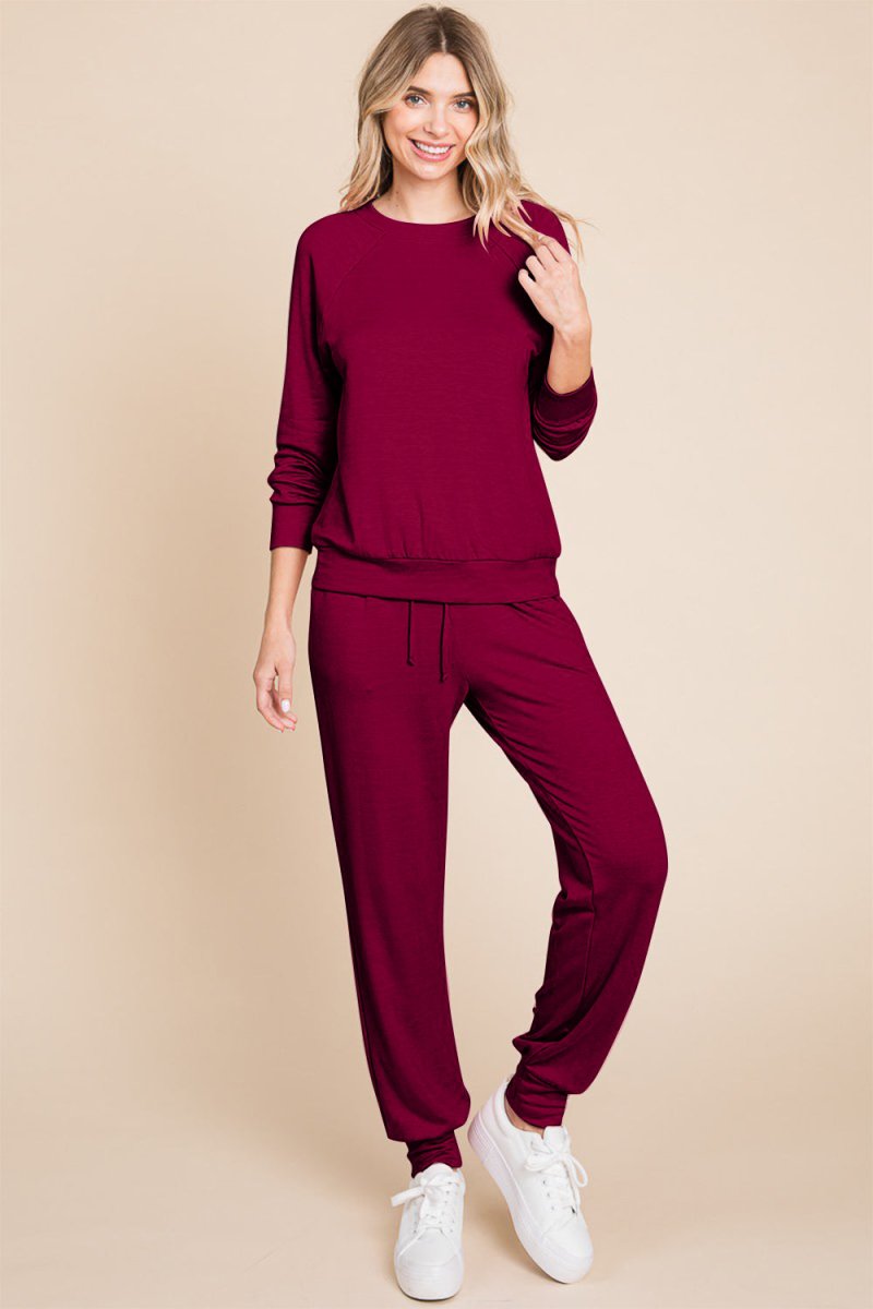 Super Lady Round Neck Raglan Sleeve Top and Pants Lounge Set - S. M. & Co.