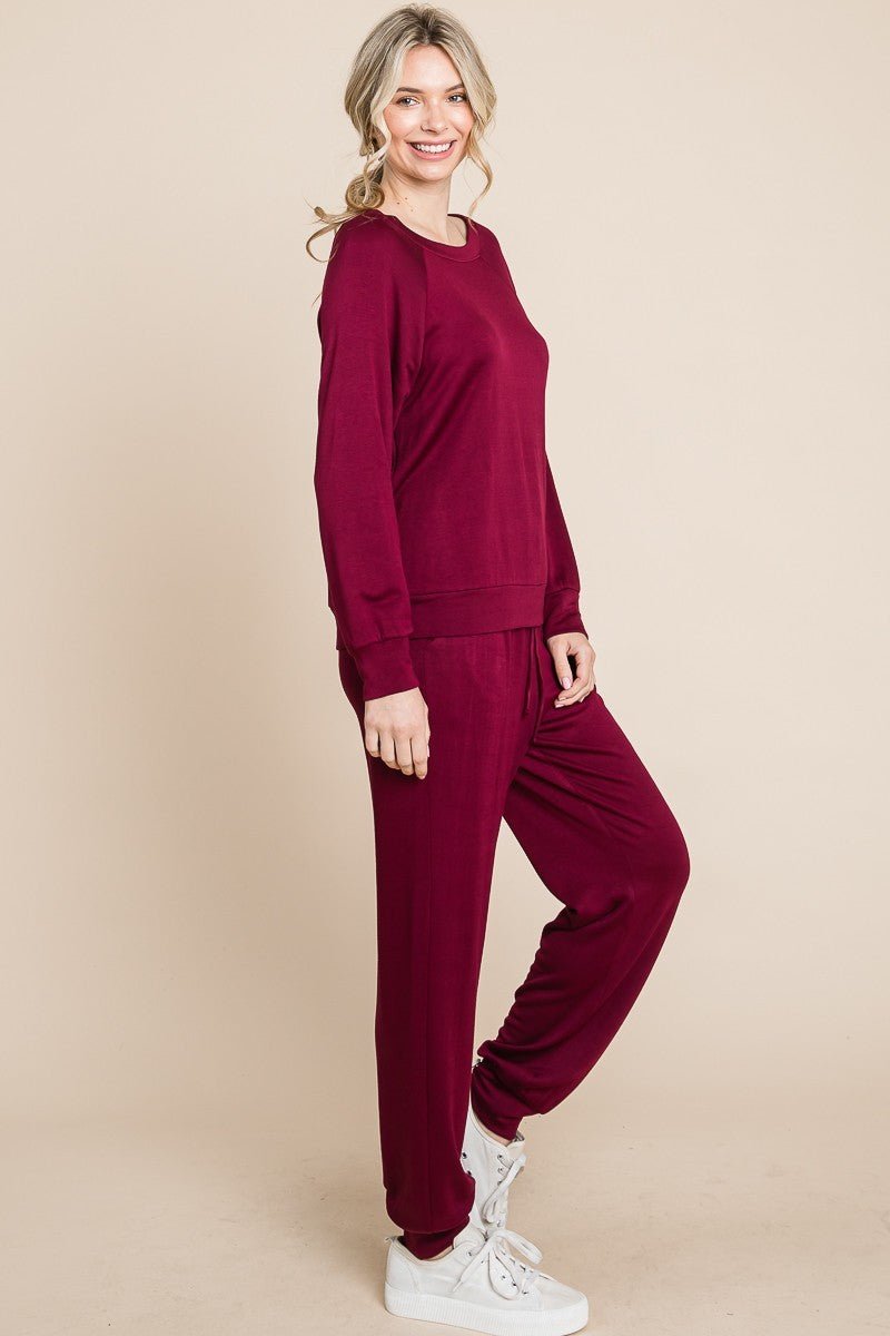 Super Lady Round Neck Raglan Sleeve Top and Pants Lounge Set - S. M. & Co.