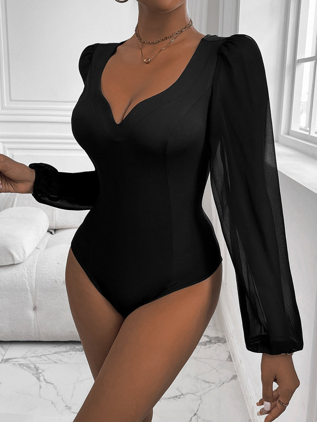 Sweetheart Neck Long Sleeve Bodysuit - S. M. & Co.