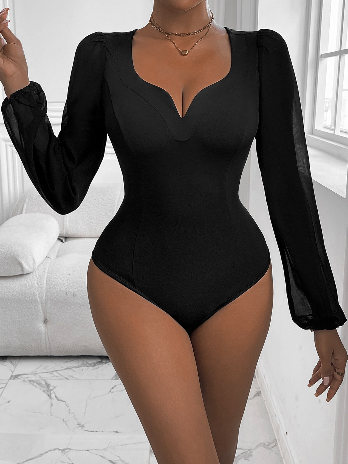 Sweetheart Neck Long Sleeve Bodysuit - S. M. & Co.