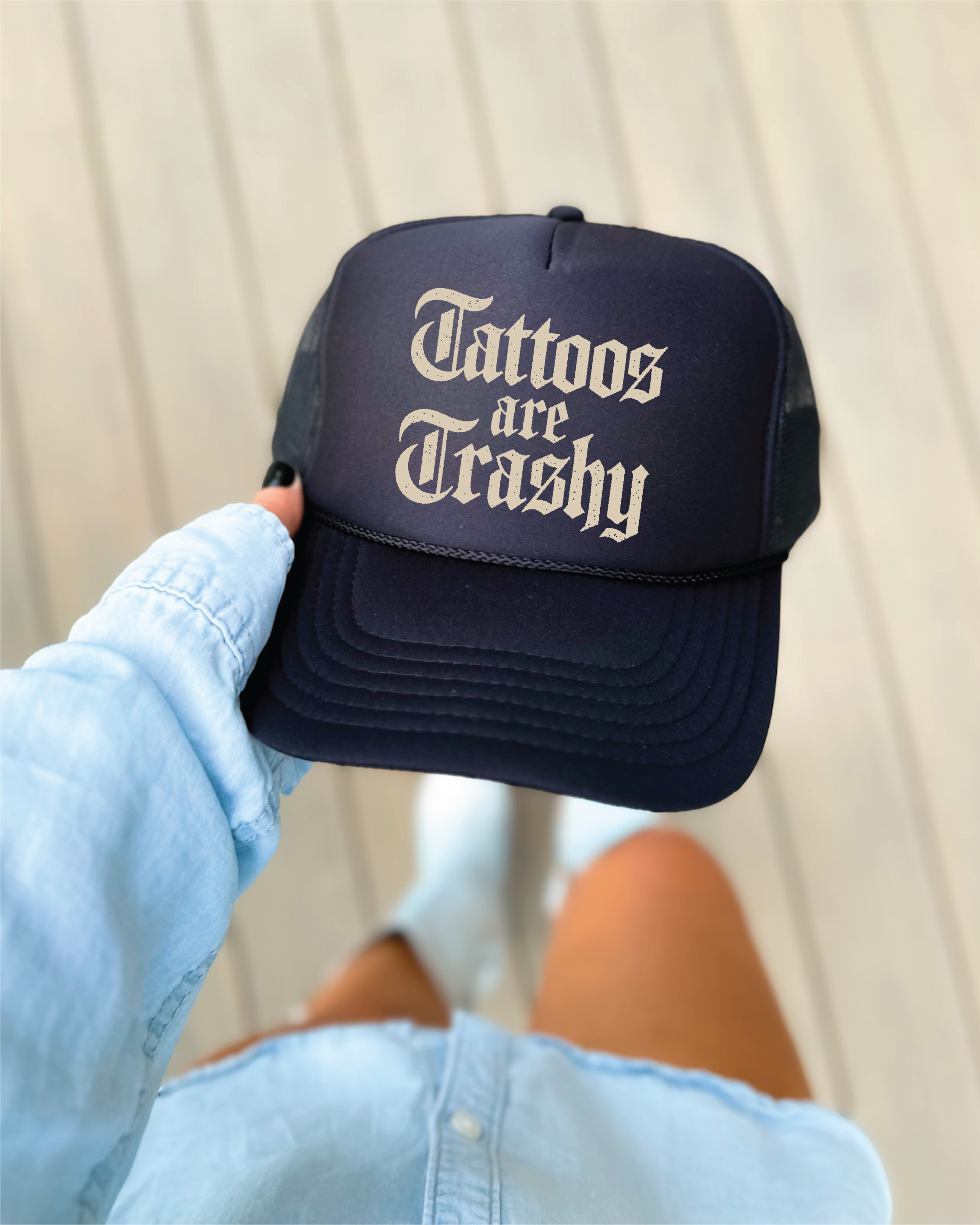 Tattoos are Trashy DTF Printed Black Trucker Hat