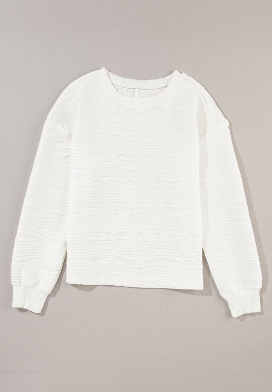 Texture Round Neck Long Sleeve Sweatshirt - S. M. & Co.