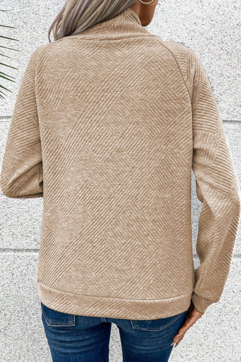 Textured Turtleneck Long Sleeve Sweatshirt - S. M. & Co.