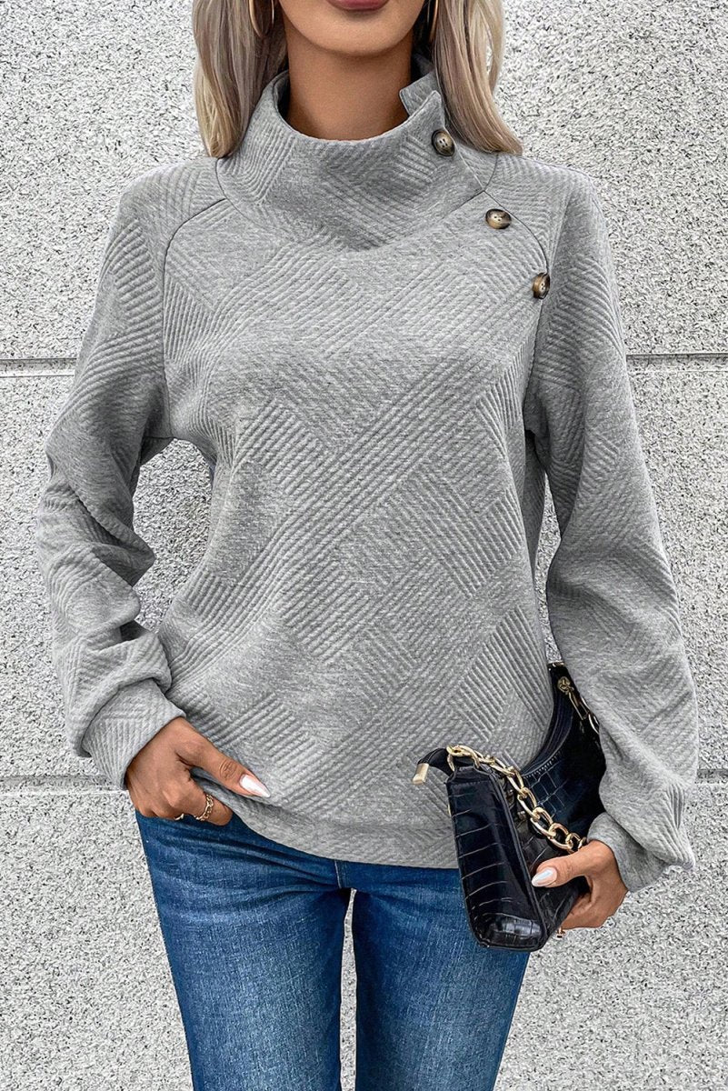 Textured Turtleneck Long Sleeve Sweatshirt - S. M. & Co.