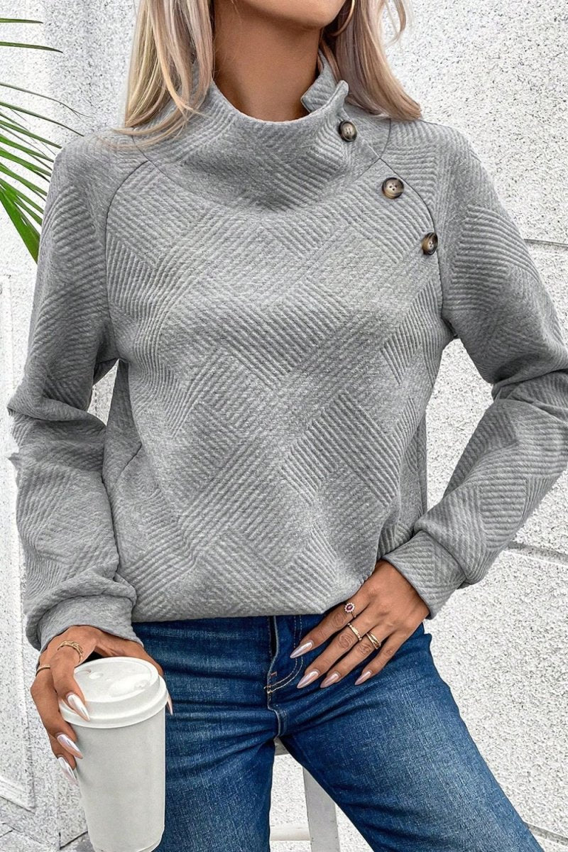 Textured Turtleneck Long Sleeve Sweatshirt - S. M. & Co.