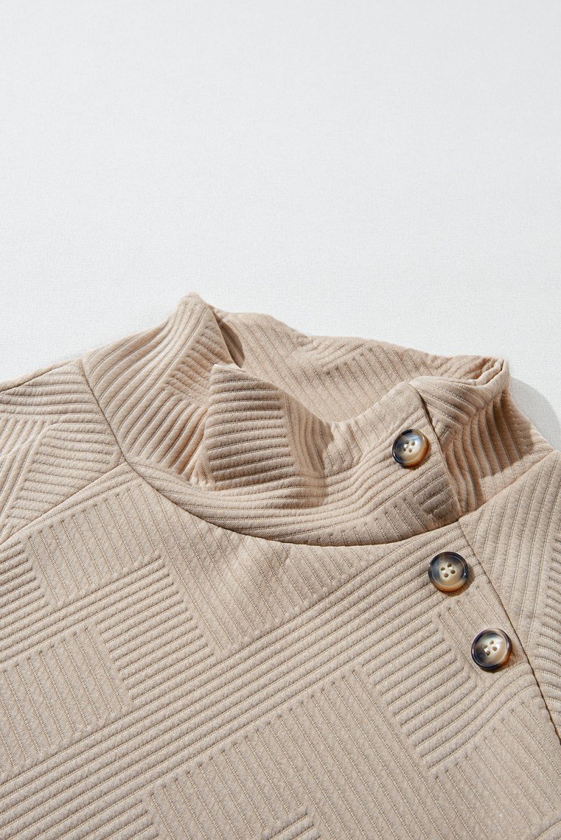 Textured Turtleneck Long Sleeve Sweatshirt - S. M. & Co.