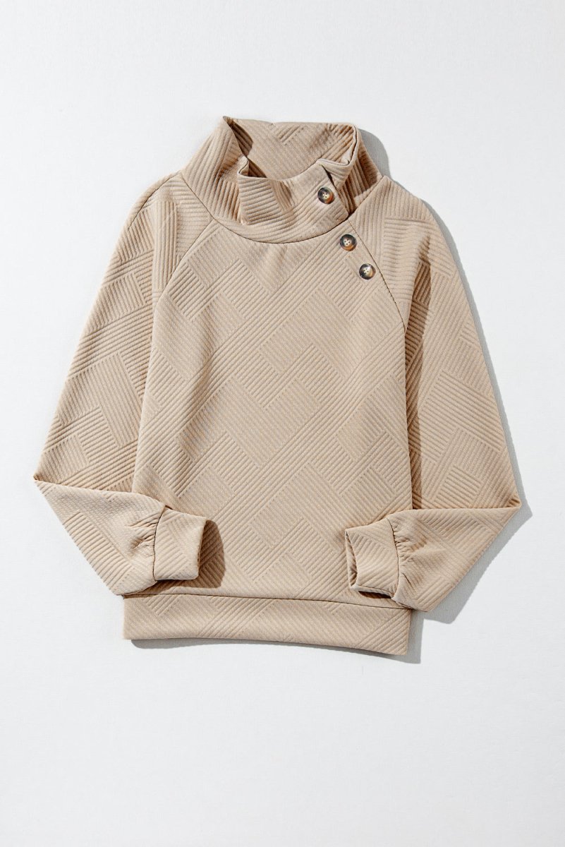 Textured Turtleneck Long Sleeve Sweatshirt - S. M. & Co.