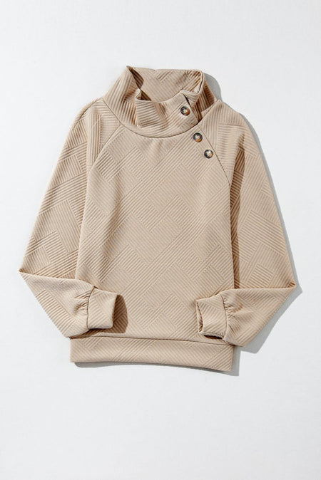 Textured Turtleneck Long Sleeve Sweatshirt - S. M. & Co.