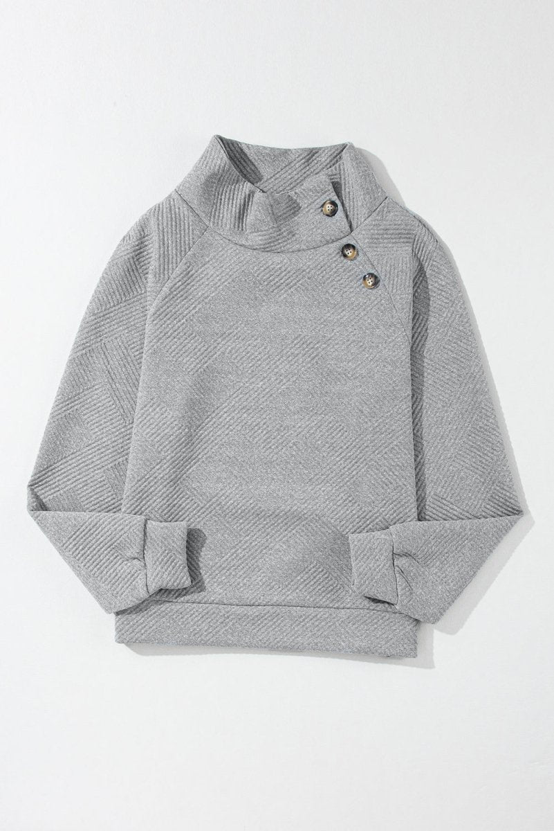 Textured Turtleneck Long Sleeve Sweatshirt - S. M. & Co.