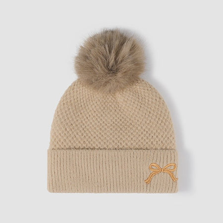 Thermal Bow Knit Hat with Pompom - S. M. & Co.