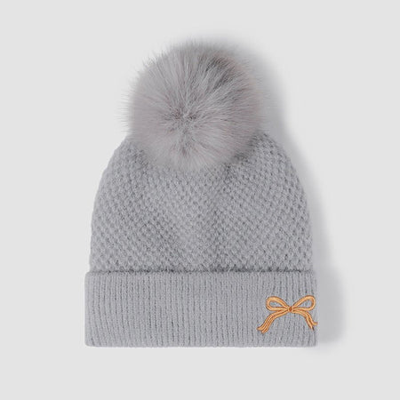 Thermal Bow Knit Hat with Pompom - S. M. & Co.