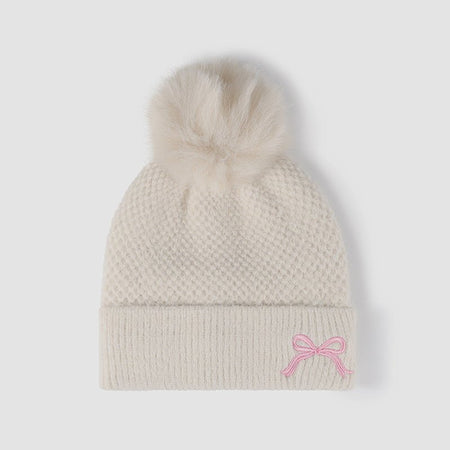 Thermal Bow Knit Hat with Pompom - S. M. & Co.