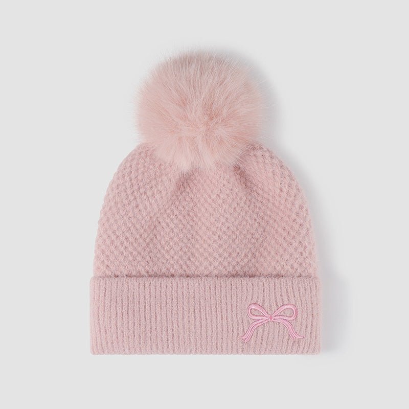 Thermal Bow Knit Hat with Pompom - S. M. & Co.