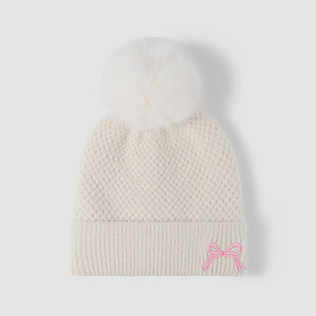 Thermal Bow Knit Hat with Pompom - S. M. & Co.