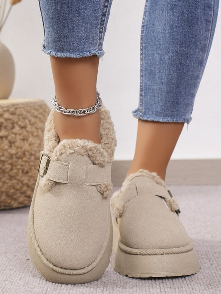 Thermal Fuzzy Buckle Platform Slippers - S. M. & Co.