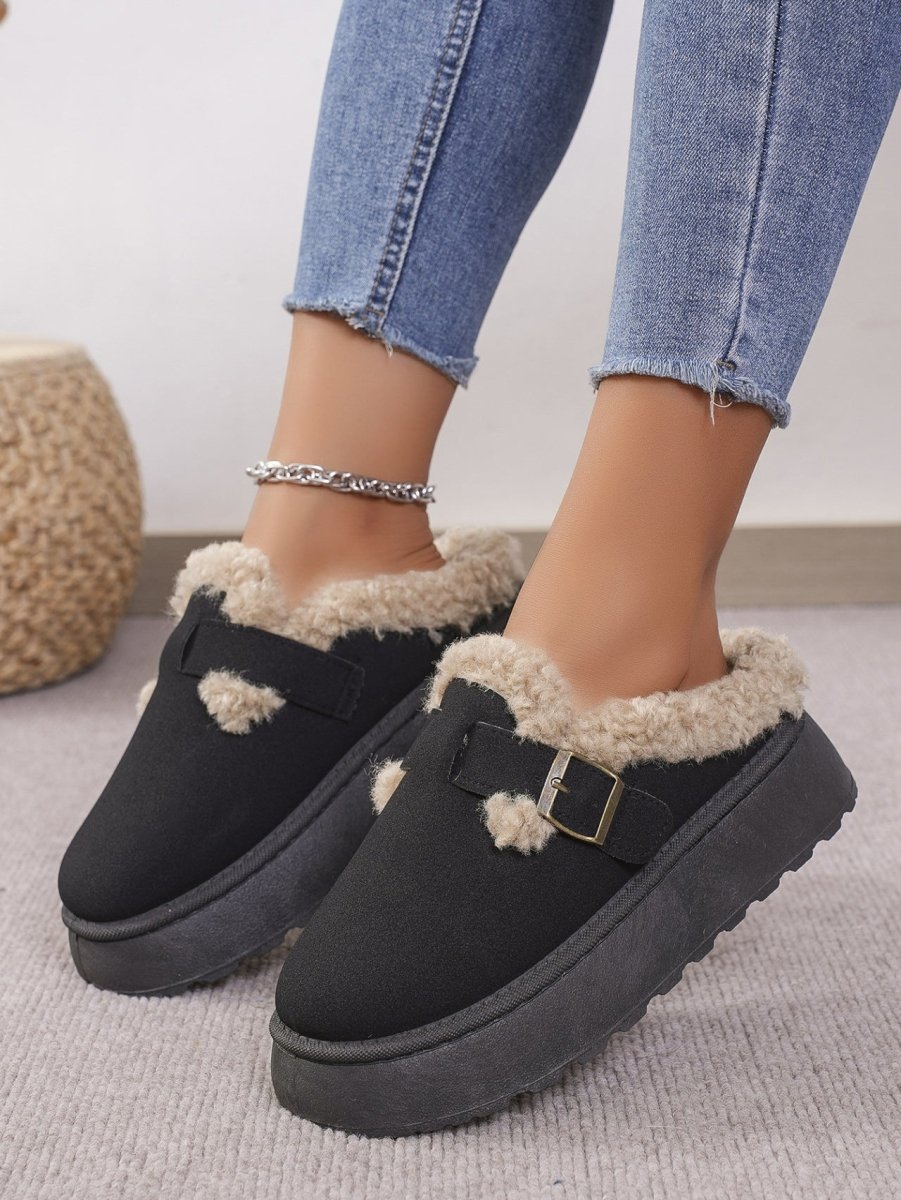 Thermal Fuzzy Buckle Platform Slippers - S. M. & Co.