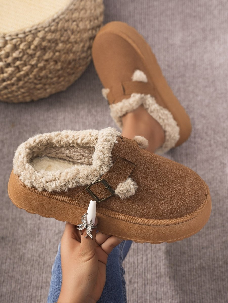 Thermal Fuzzy Buckle Platform Slippers - S. M. & Co.