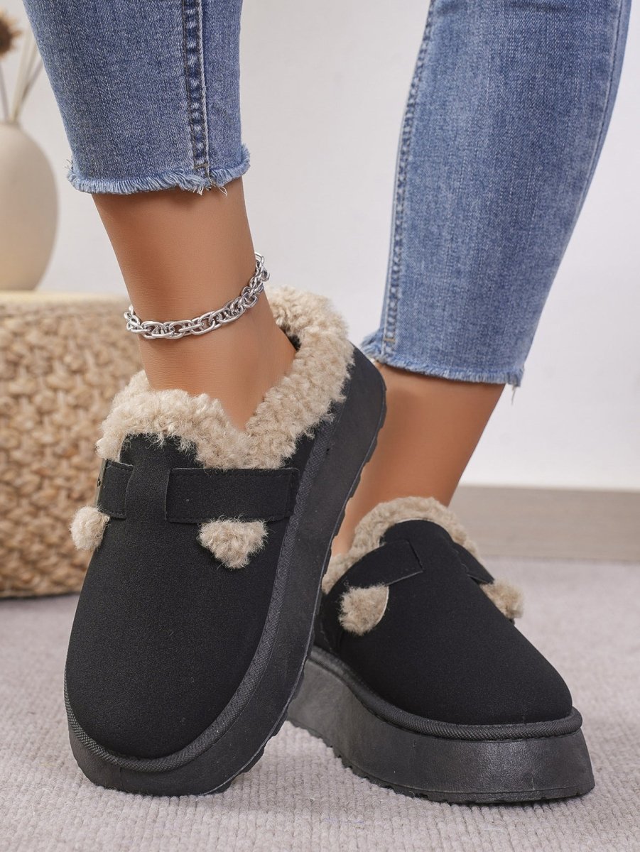 Thermal Fuzzy Buckle Platform Slippers - S. M. & Co.