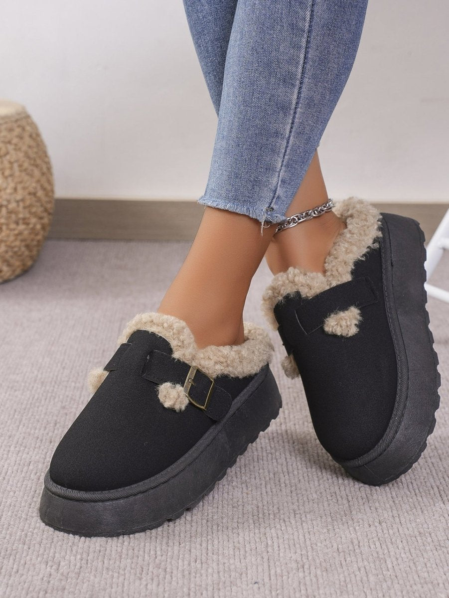 Thermal Fuzzy Buckle Platform Slippers - S. M. & Co.