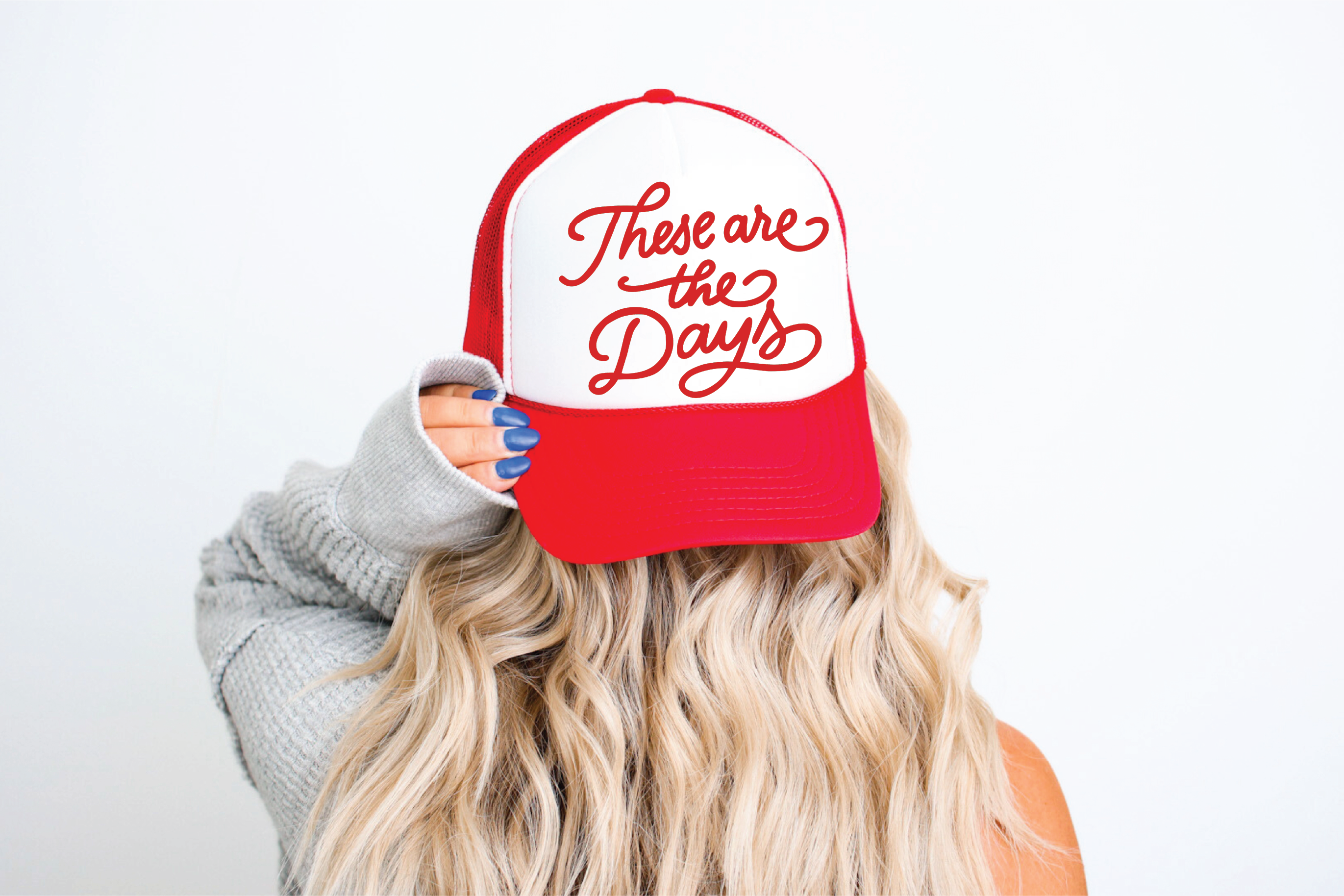 These are the Days DTF Printed Red and White Trucker Hat