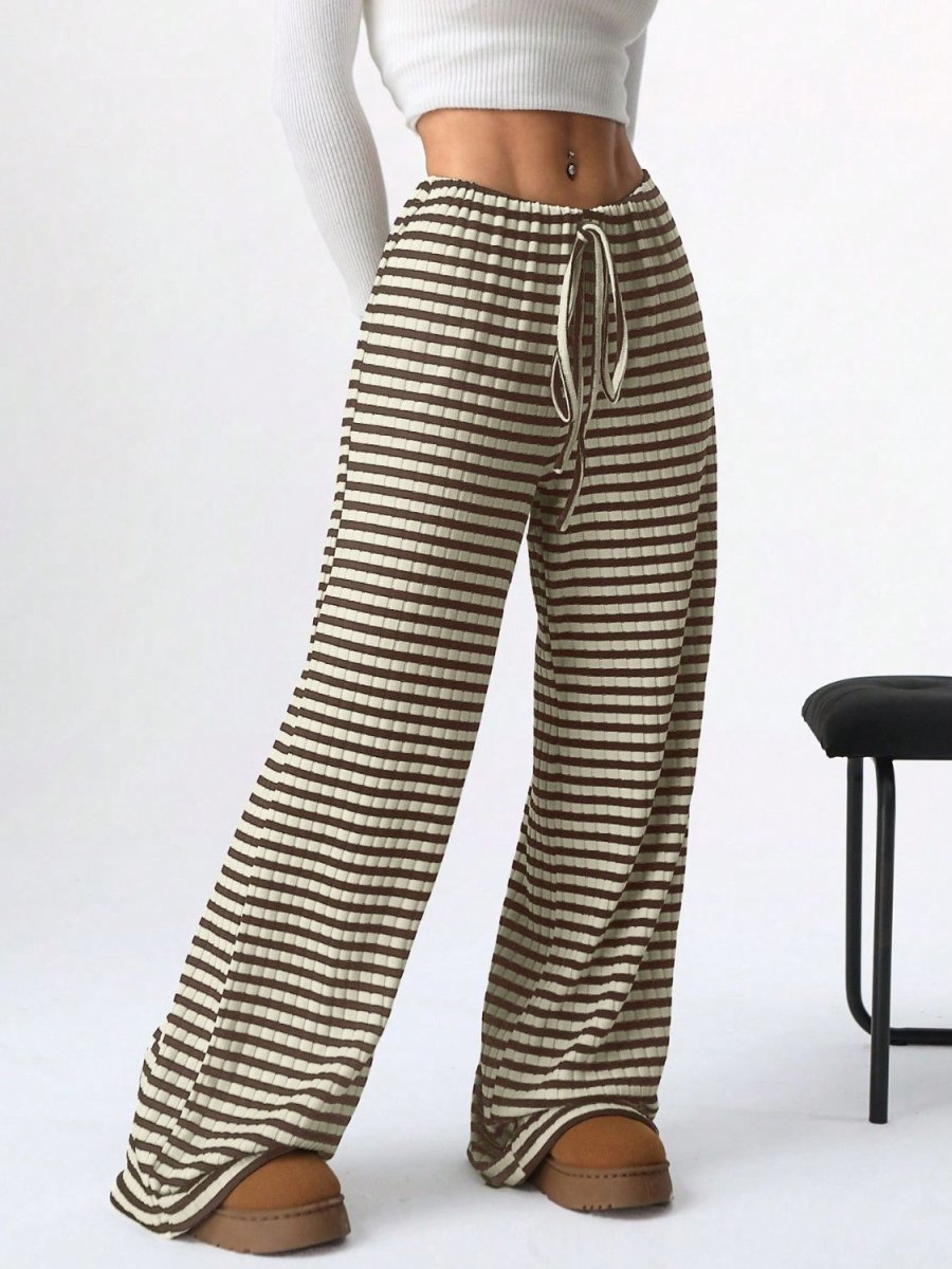 Tied Striped Wide Leg Pants - S. M. & Co.