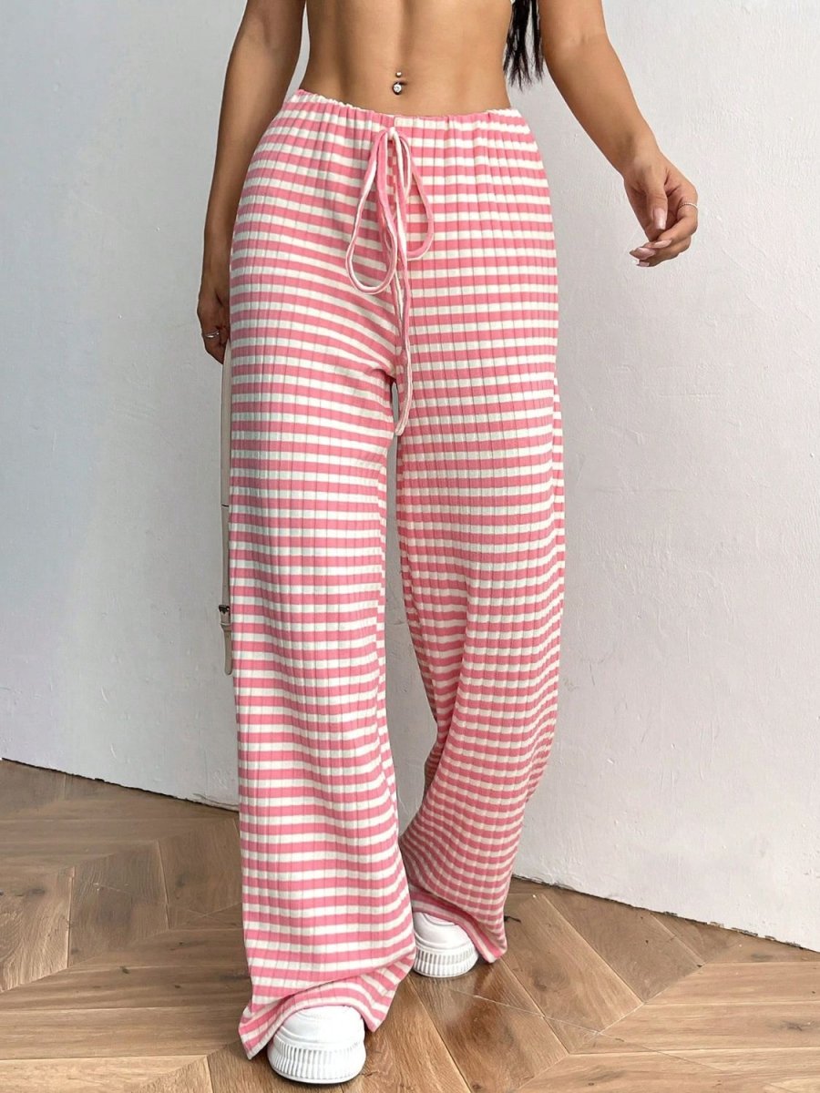 Tied Striped Wide Leg Pants - S. M. & Co.