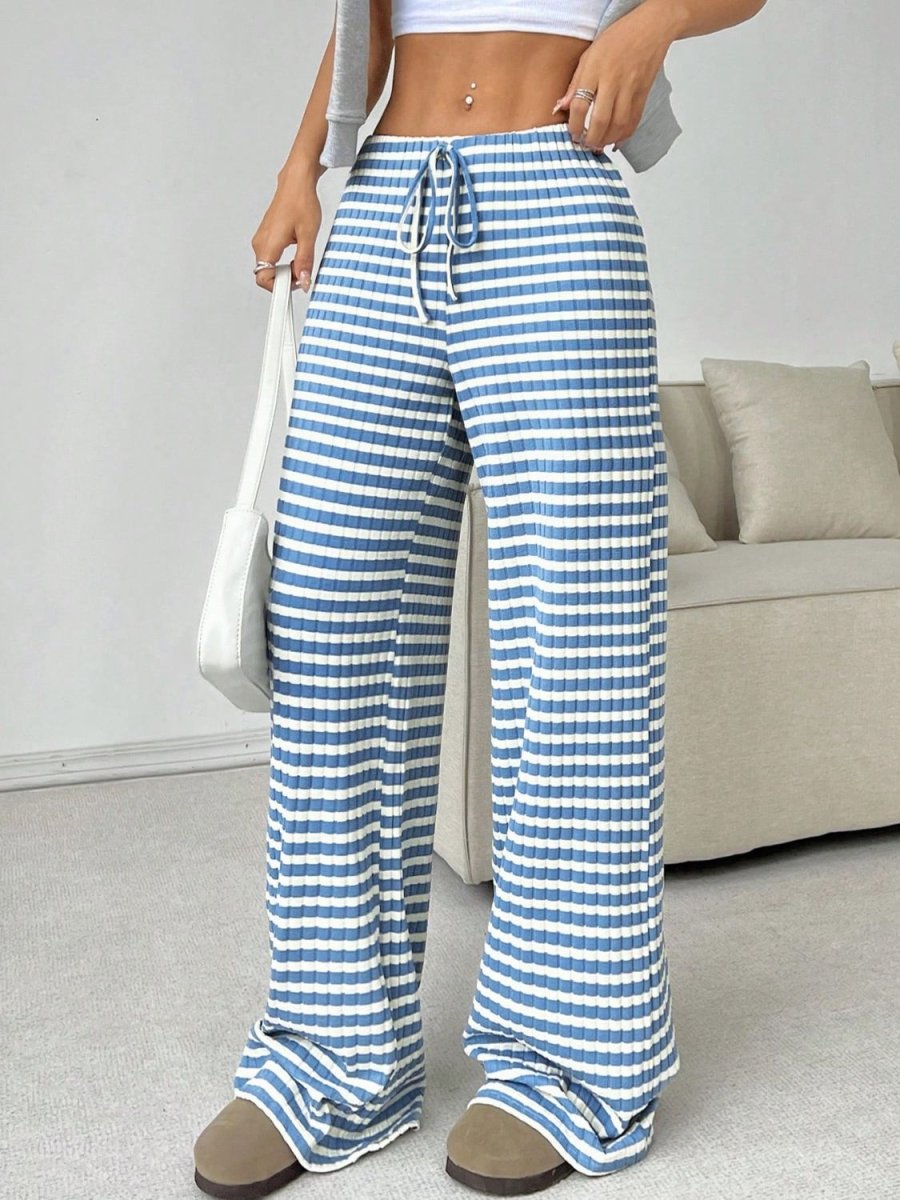 Tied Striped Wide Leg Pants - S. M. & Co.