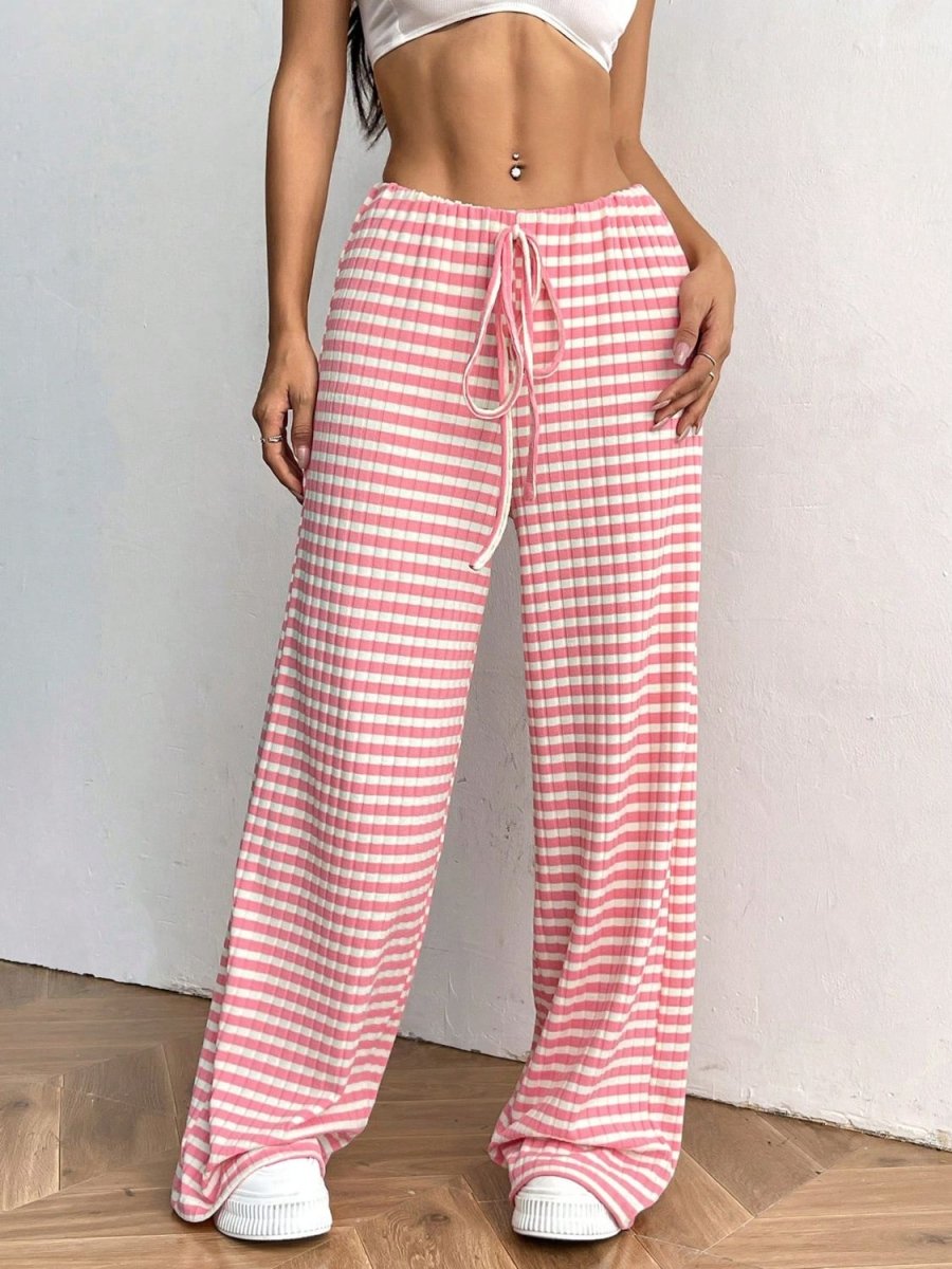 Tied Striped Wide Leg Pants - S. M. & Co.