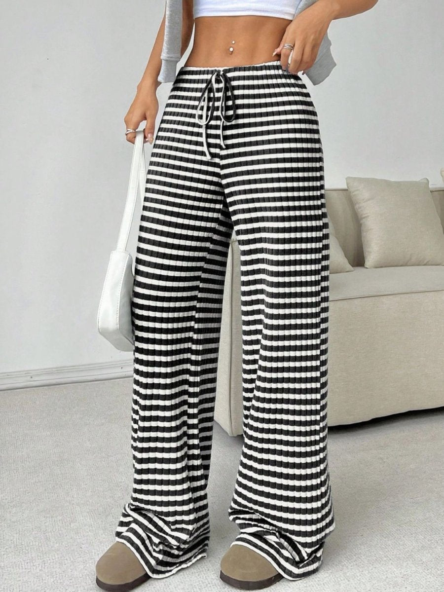 Tied Striped Wide Leg Pants - S. M. & Co.